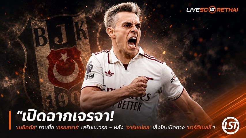 ข่าวฟุตบอล วันจันทร์ ที่ 8 มิถุนายน 2568 : "เปิดฉากเจรจา! ‘เบซิคตัส’ ทาบซื้อ ‘ทรอสซาร์’ เสริมแนวรุก – หลัง ‘อาร์เซน่อล’ เล็งโละเปิดทาง ‘บาร์โกล่า-เลเอา’"!